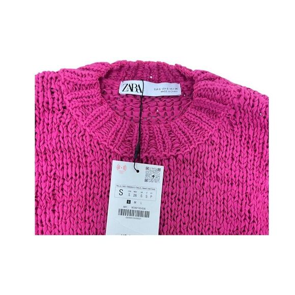 Zara Womens Pullover Sweater Pink S Crew Neck Chunky Knit 9598/135 NWT - Picture 4 of 8